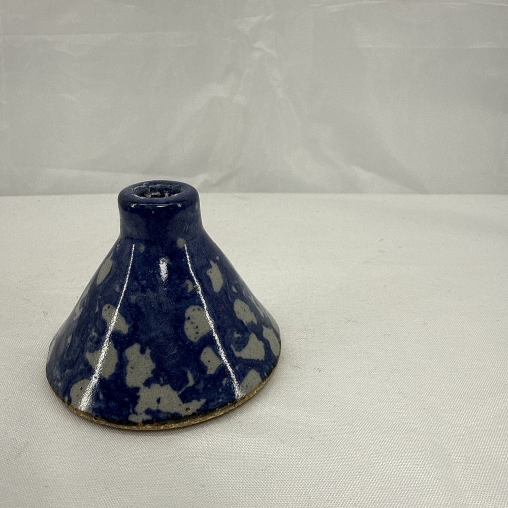 1997 Bastine Indiana Blue Sponge-Ware Studio Art Pottery Incense Holder Bud Vase - Picture 2 of 3